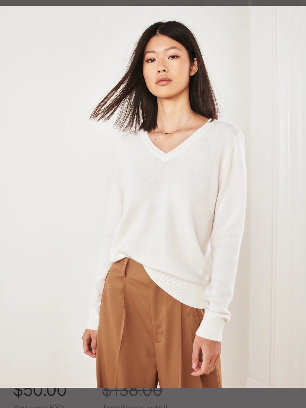 Quince Women's Ivory Mongolian Cashmere V-Neck Sweater Size Small